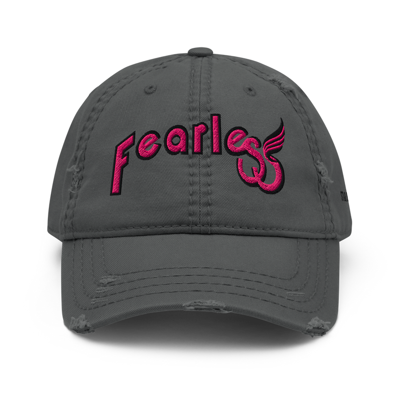 Custom-fearless-Distressed-Dad-Hat-Grey-Pink