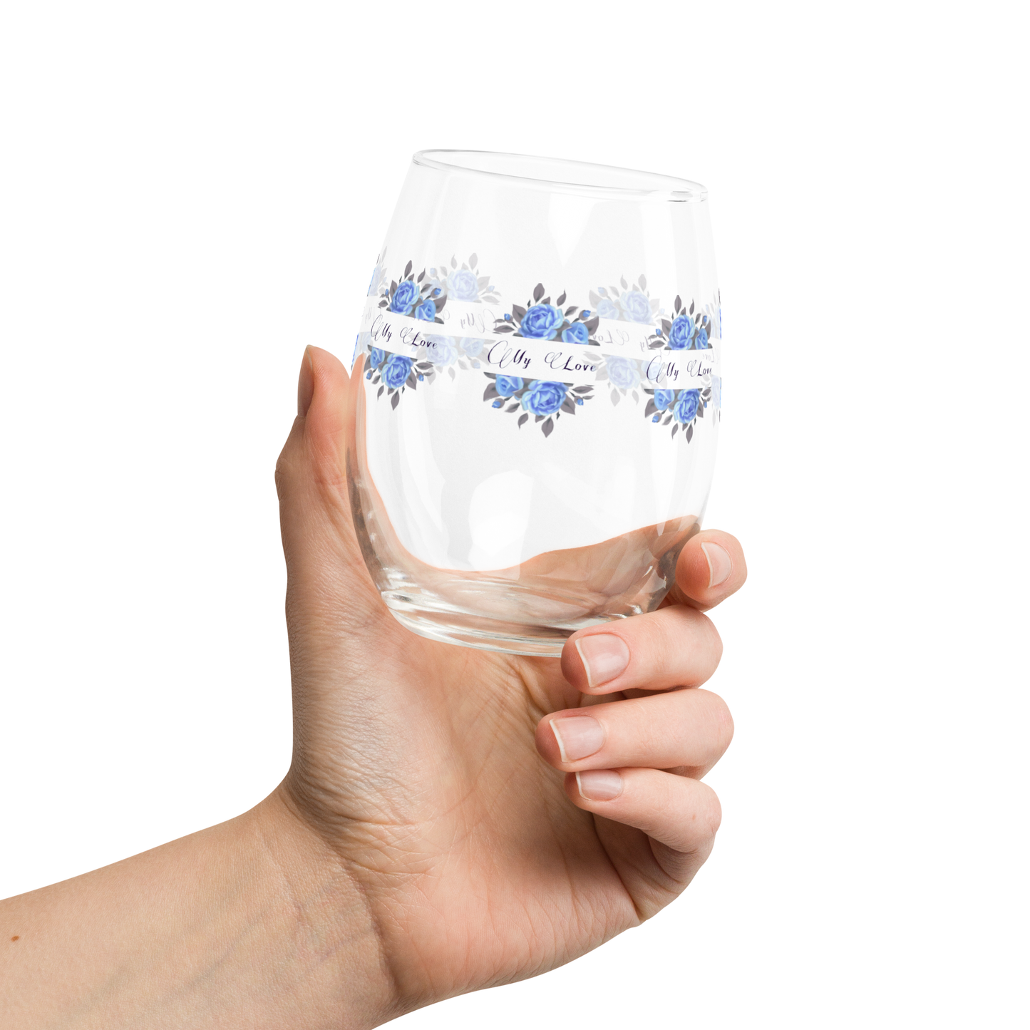 StemlessBeverageGlass_FrenchCountryFloralDesign2_Blue_UniqueGiftSet