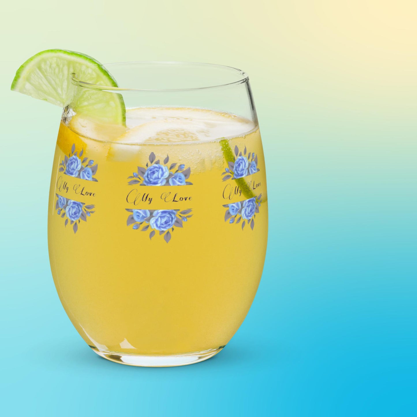 StemlessBeverageGlass_FrenchCountryFloralDesign2_Blue_UniqueGiftSet