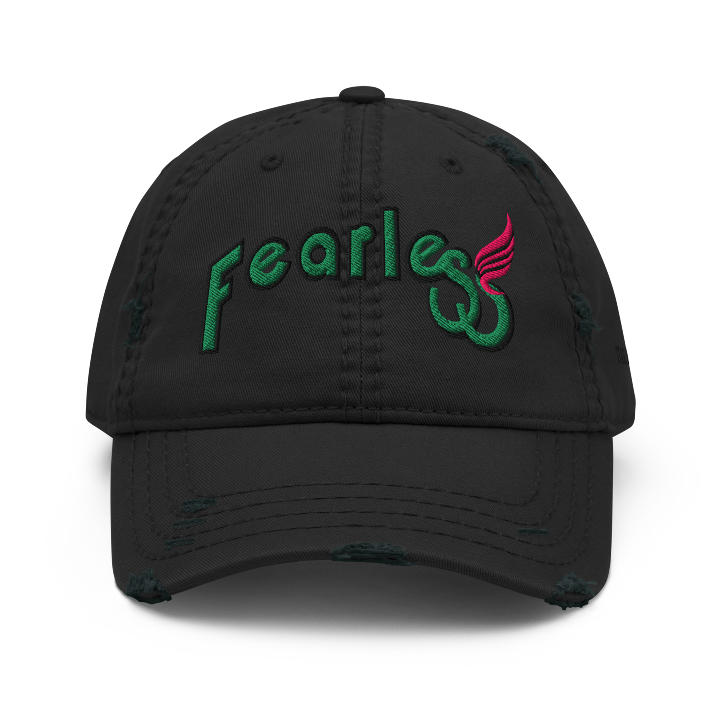 Custom-fearless-Distressed-Dad-Hat-Black-Green