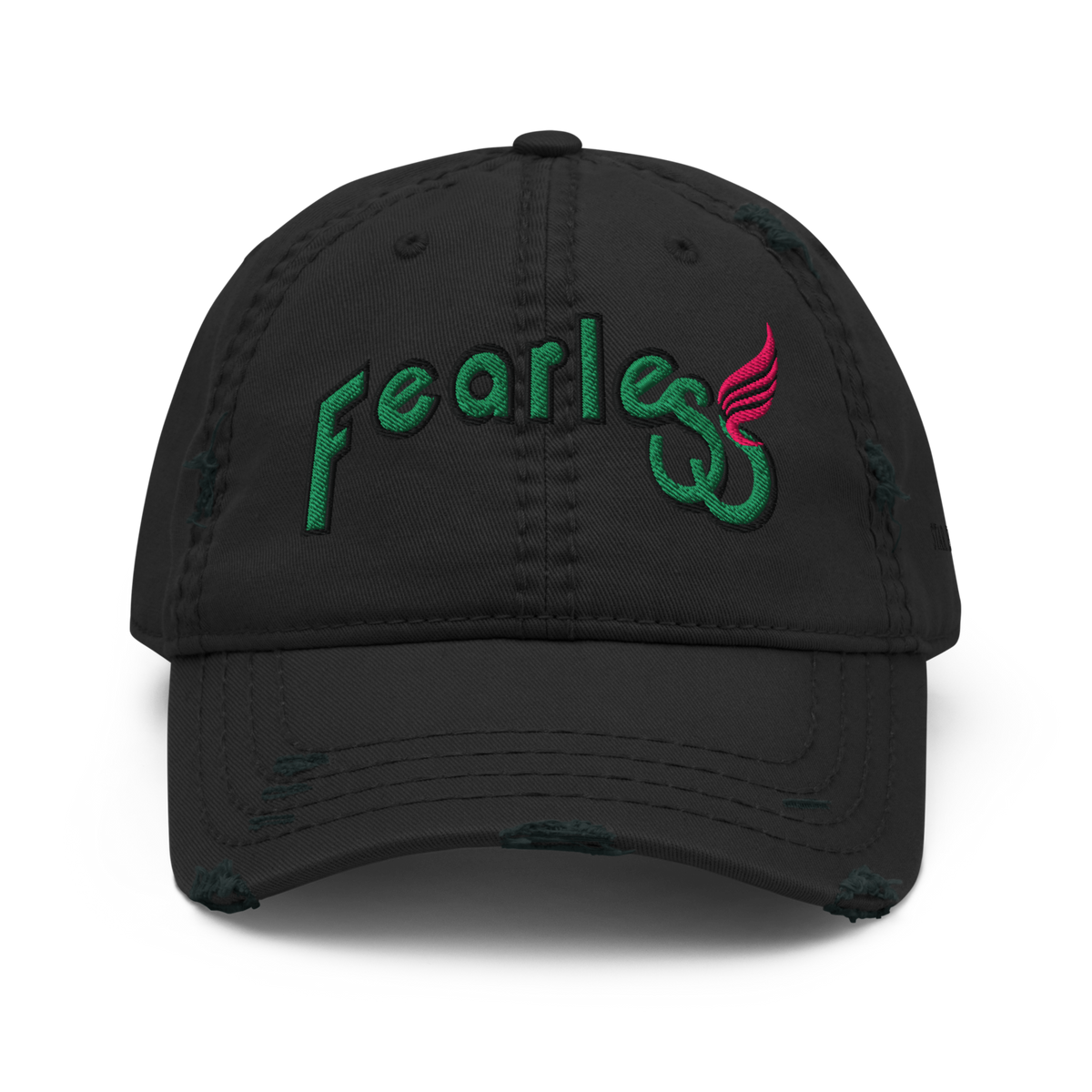 Custom-fearless-Distressed-Dad-Hat-Black-Green