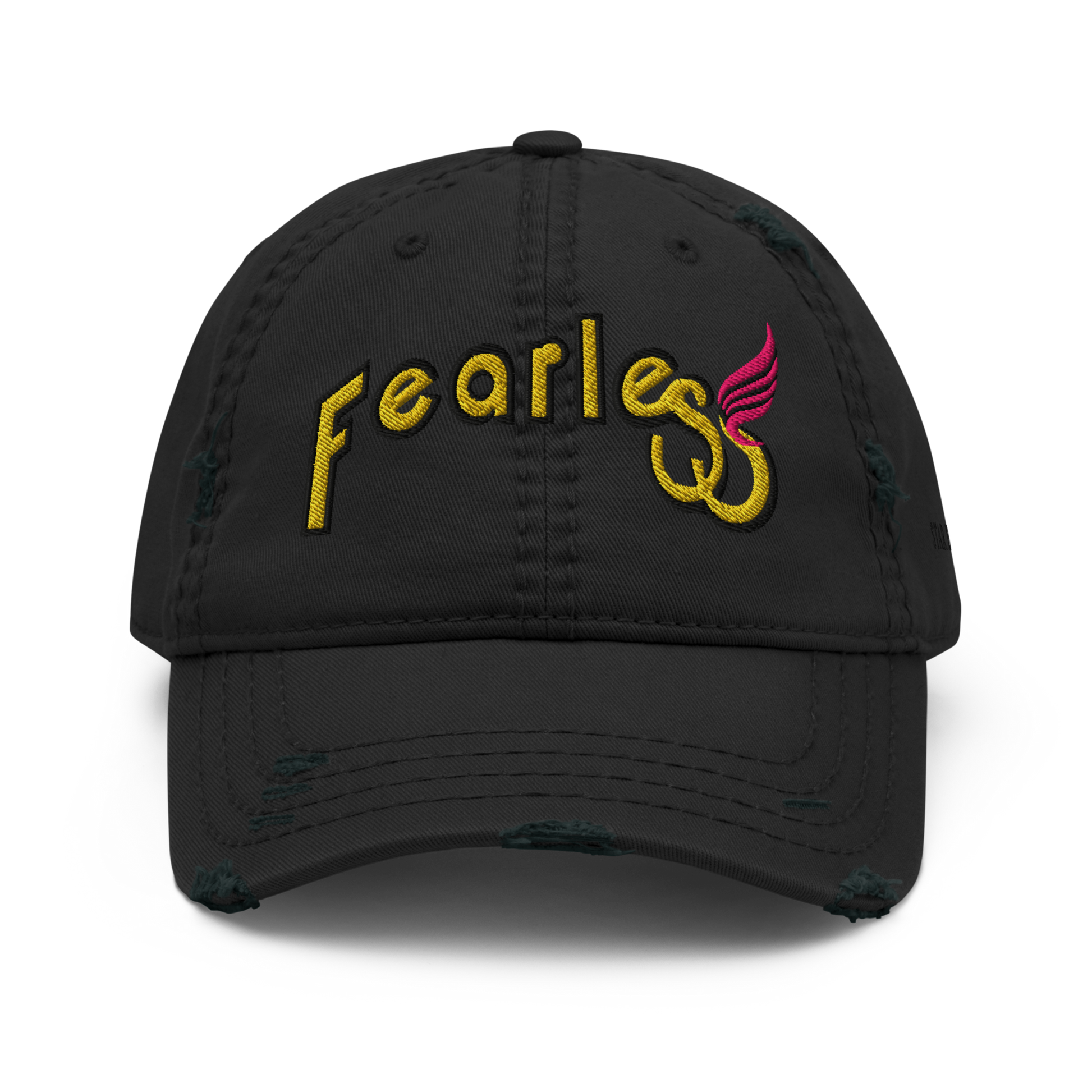 Custom-fearless-Distressed-Dad-Hat-Black-Yellow
