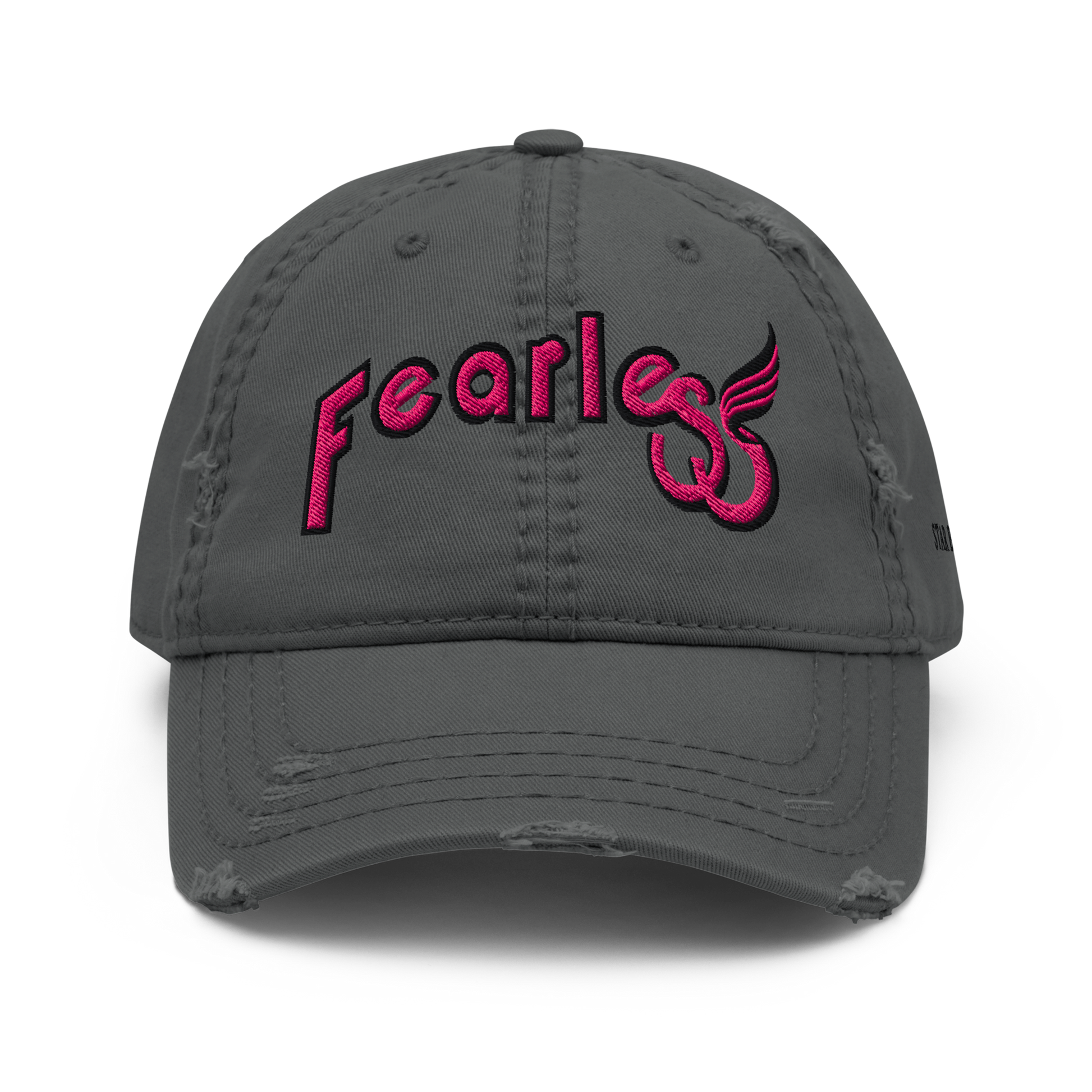 Custom-fearless-Distressed-Dad-Hat-Grey-Pink