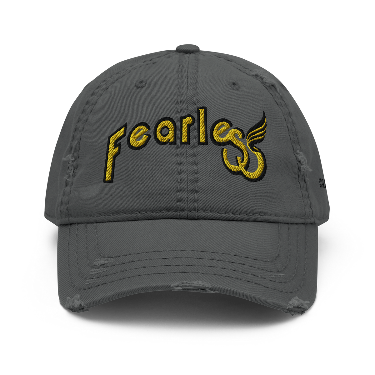 Custom-fearless-Distressed-Dad-Hat-Grey-Yellow