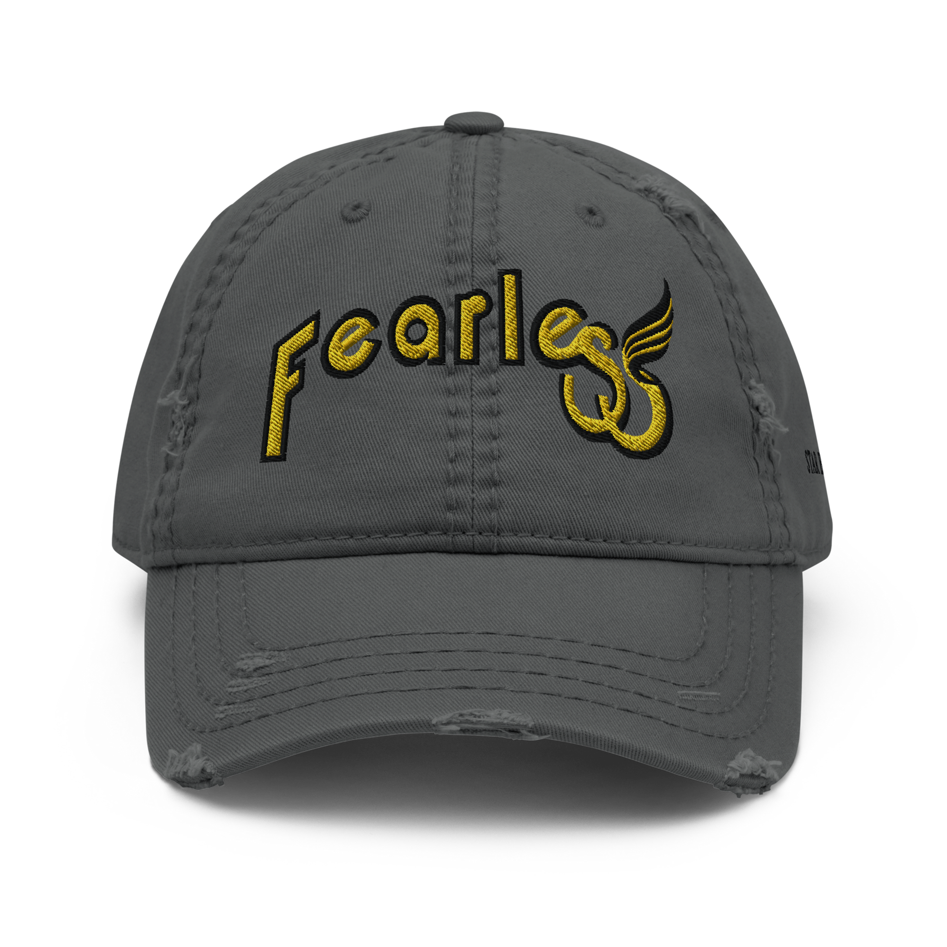 Custom-fearless-Distressed-Dad-Hat-Grey-Yellow