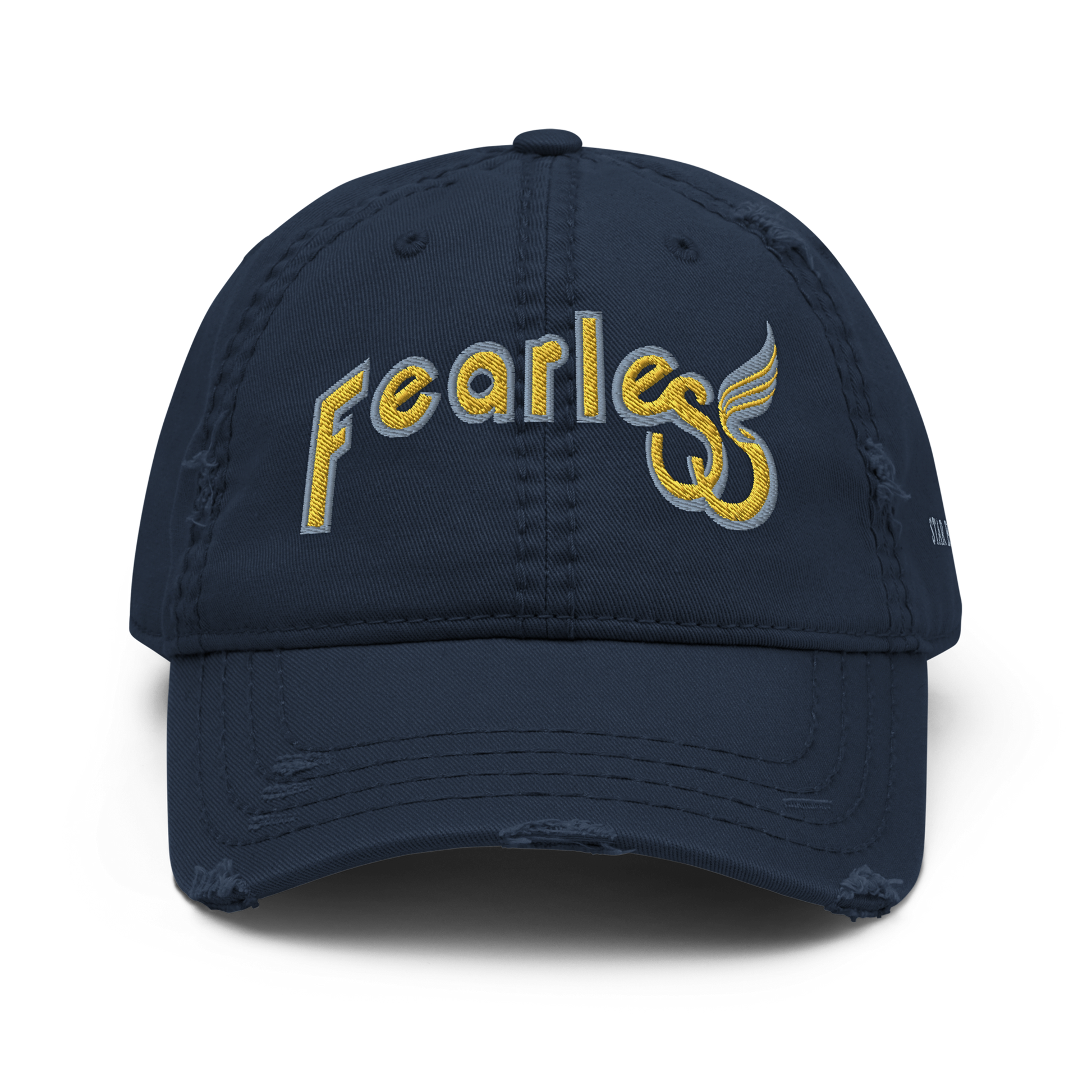 Custom-fearless-Distressed-Dad-Hat-Navy-Yellow