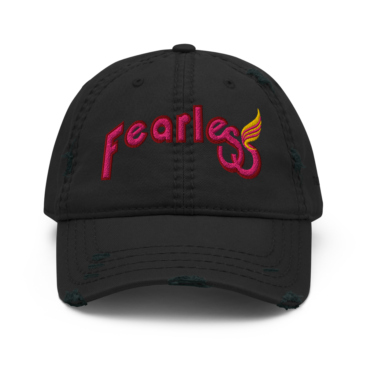 Custom-fearless-Distressed-Dad-Hat-Black-Pink