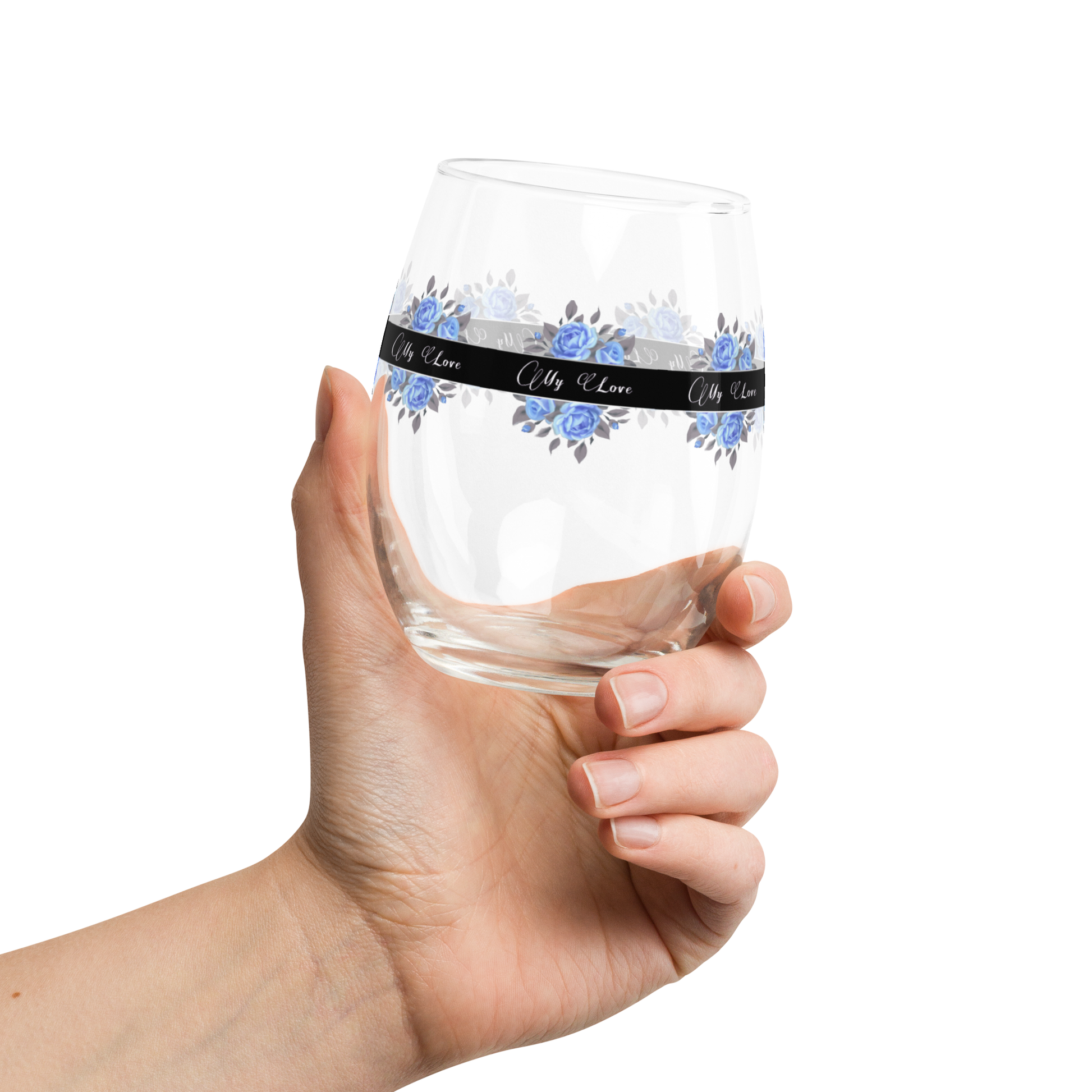 StemlessBeverageGlass_FrenchCountryFloralDesign3_Blue_UniqueGiftSet