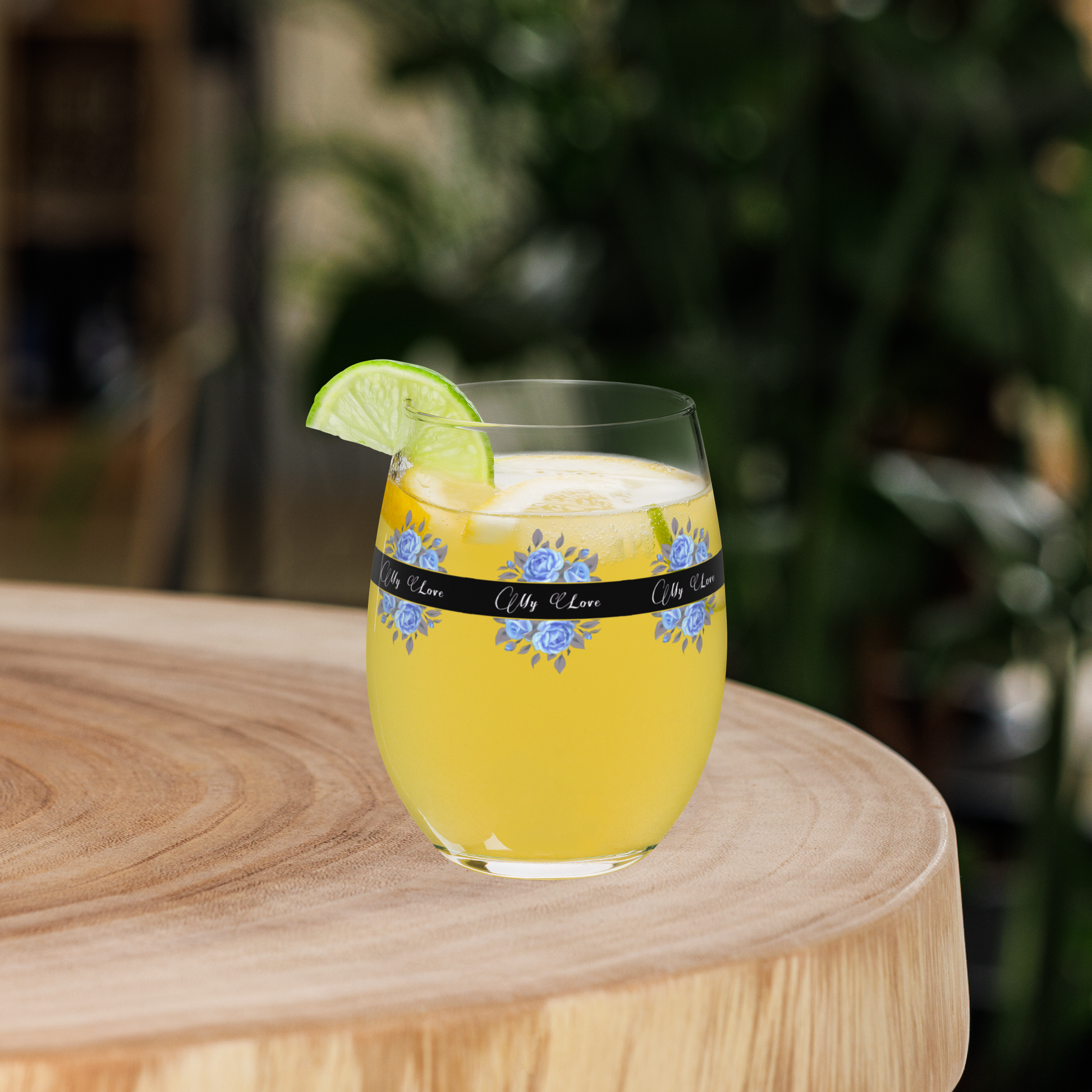 StemlessBeverageGlass_FrenchCountryFloralDesign3_Blue_UniqueGiftSet