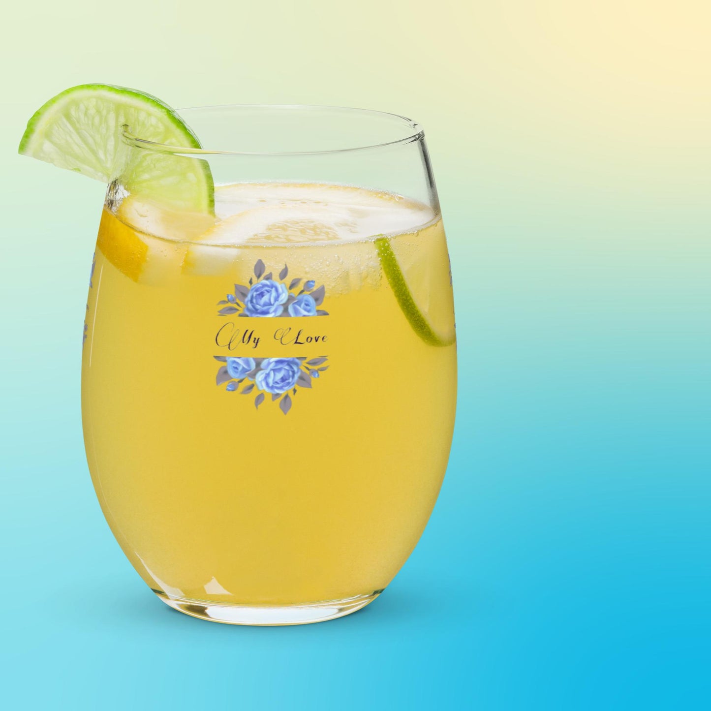 StemlessBeverageGlass_FrenchCountryFloralDesign1_Blue_UniqueGiftSet