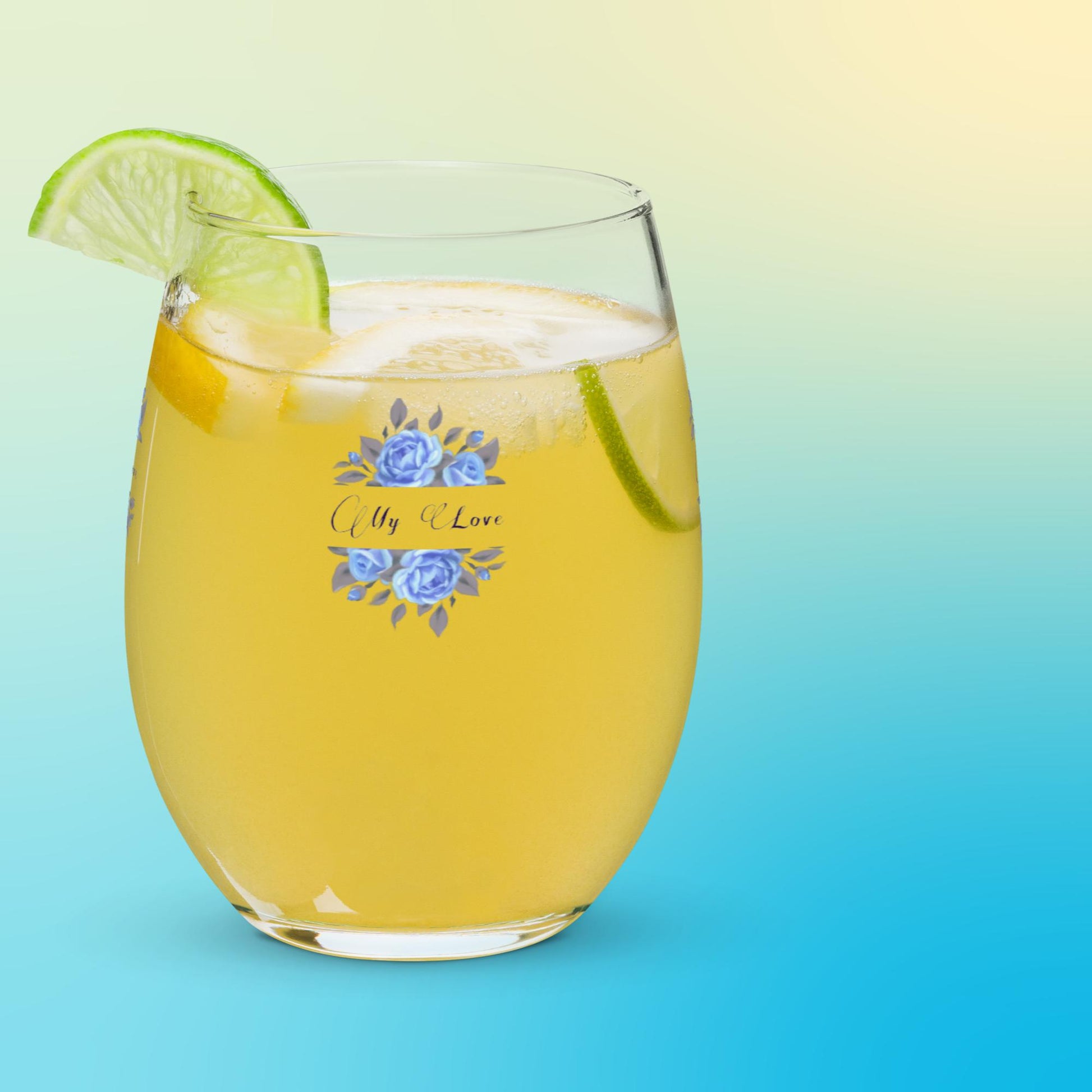 StemlessBeverageGlass_FrenchCountryFloralDesign1_Blue_UniqueGiftSet