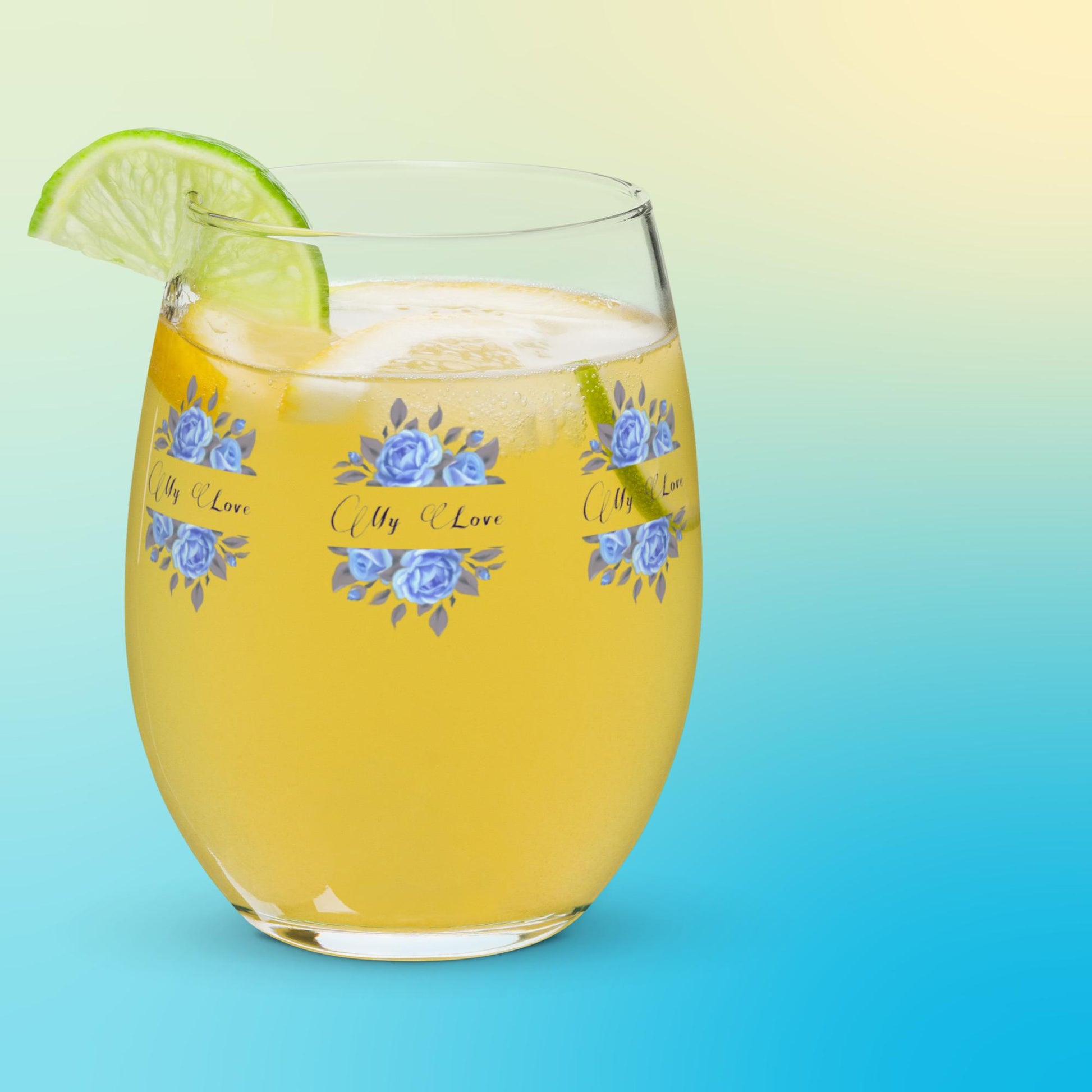 StemlessBeverageGlass_FrenchCountryFloralDesign2_Blue_UniqueGiftSet